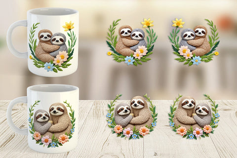 Mug Wrap Sloth Embroidery Sublimation artnoy 