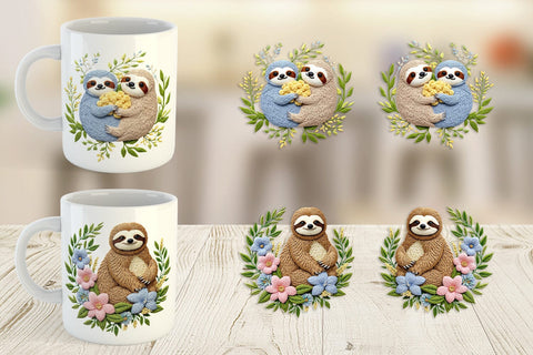 Mug Wrap Sloth Embroidery Sublimation artnoy 