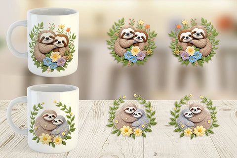 Mug Wrap Sloth Embroidery Sublimation artnoy 