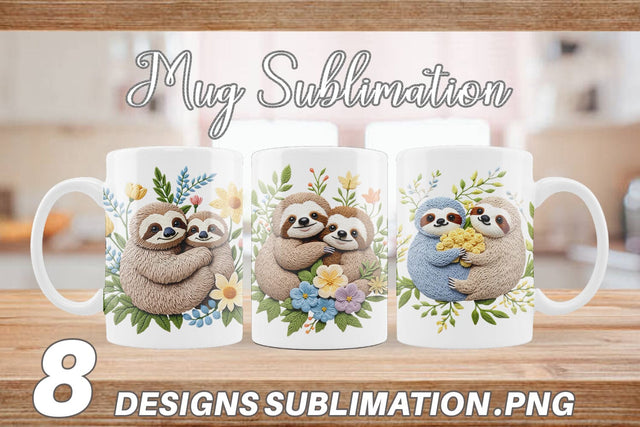 Mug Wrap Sloth Embroidery Sublimation artnoy 