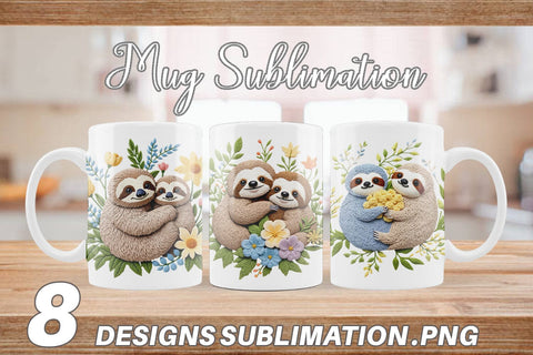 Mug Wrap Sloth Embroidery Sublimation artnoy 