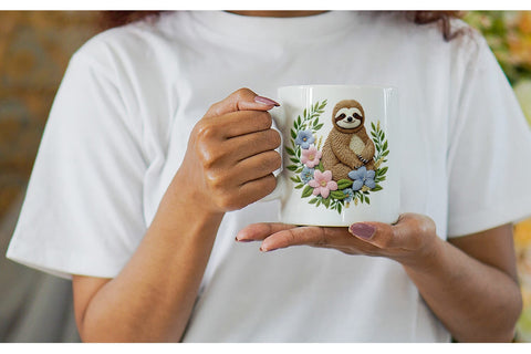 Mug Wrap Sloth Embroidery Sublimation artnoy 