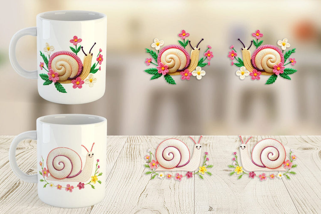 Mug Wrap Snail Embroidery - So Fontsy
