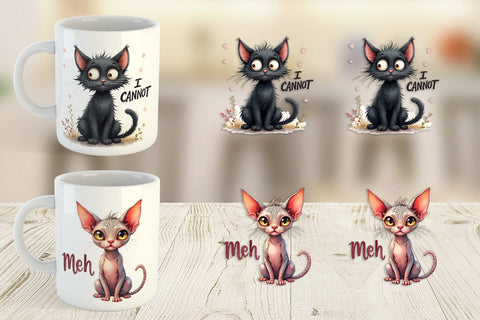 Mug Wrap Snarky Felines Watercolor Sublimation artnoy 