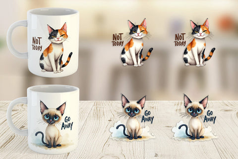 Mug Wrap Snarky Felines Watercolor Sublimation artnoy 