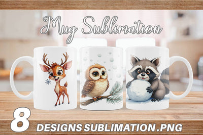 Mug Wrap Snowy Playtime Big-Eyed Forest Friends Sublimation artnoy 