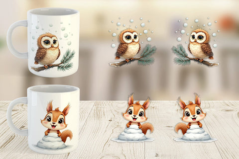 Mug Wrap Snowy Playtime Big-Eyed Forest Friends Sublimation artnoy 