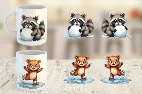 Mug Wrap Snowy Playtime Big-Eyed Forest Friends Sublimation artnoy 