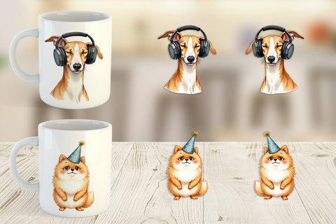 Mug Wrap Socially Awkward Pups Sarcastic Watercolor Sublimation artnoy 