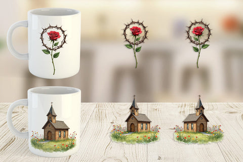 Mug Wrap Spiritual Easter Lilies and Crosses Watercolor Sublimation artnoy 