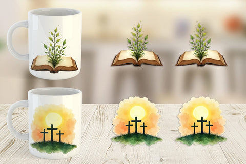 Mug Wrap Spiritual Easter Lilies and Crosses Watercolor Sublimation artnoy 