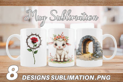 Mug Wrap Spiritual Easter Lilies and Crosses Watercolor Sublimation artnoy 