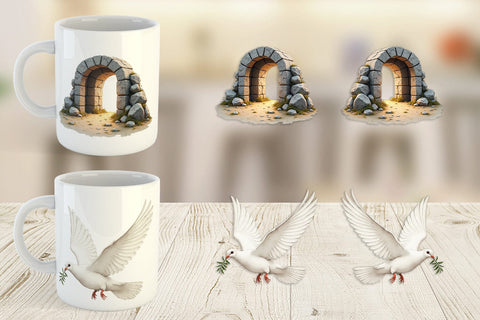 Mug Wrap Spiritual Easter Lilies and Crosses Watercolor Sublimation artnoy 