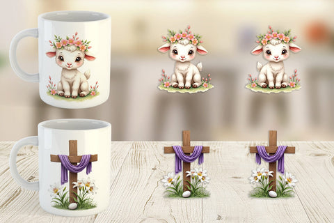 Mug Wrap Spiritual Easter Lilies and Crosses Watercolor Sublimation artnoy 