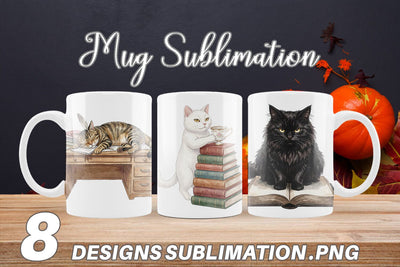 Mug Wrap Spiteful Cat Dark Academia Watercolor Sublimation artnoy 