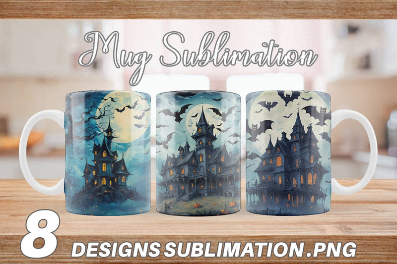 Mug Wrap Spooky Haunted House Sublimation artnoy 