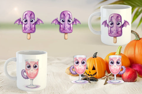 Mug Wrap Spooky Summer Snack Watercolor Sublimation artnoy 