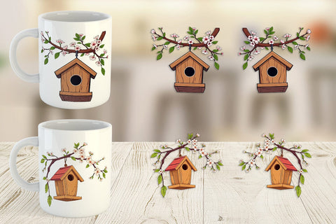 Mug Wrap Spring Birdhouse Sublimation artnoy 