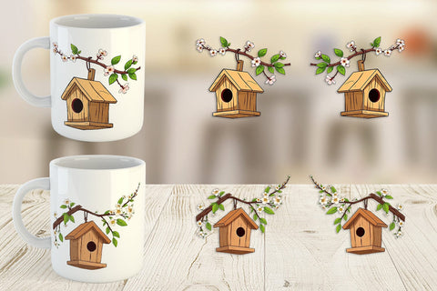 Mug Wrap Spring Birdhouse Sublimation artnoy 