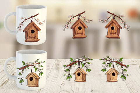 Mug Wrap Spring Birdhouse Sublimation artnoy 