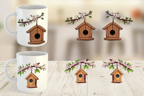Mug Wrap Spring Birdhouse Sublimation artnoy 