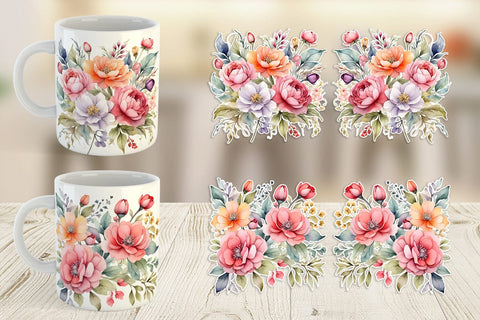 Mug Wrap Spring Flowers Bouquet Sublimation artnoy 