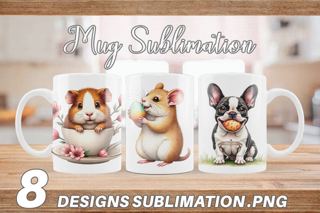 Mug Wrap Spring Garden Pets Easter Watercolor Sublimation artnoy 