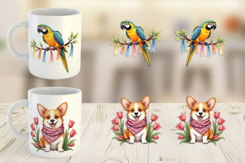 Mug Wrap Spring Garden Pets Easter Watercolor Sublimation artnoy 