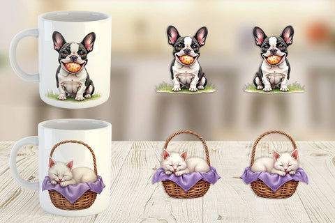 Mug Wrap Spring Garden Pets Easter Watercolor Sublimation artnoy 