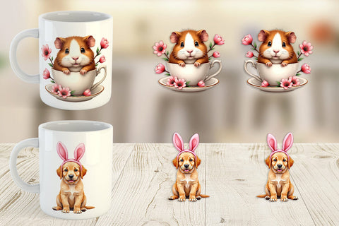 Mug Wrap Spring Garden Pets Easter Watercolor Sublimation artnoy 