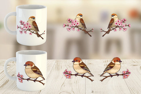 Mug Wrap Spring Sparrow Sublimation artnoy 