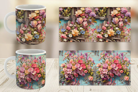 Mug Wrap Spring Wooden Fence Sublimation artnoy 
