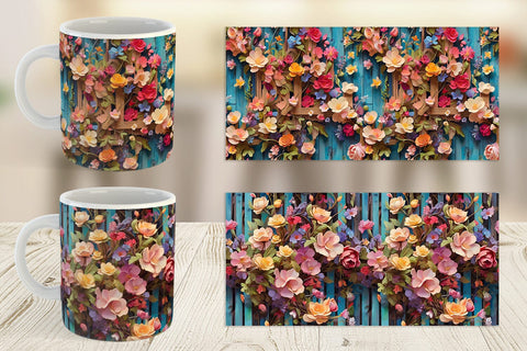 Mug Wrap Spring Wooden Fence Sublimation artnoy 