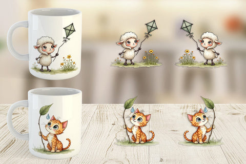 Mug Wrap Springtime Shenanigans Playful Animal Antics Sublimation artnoy 