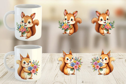 Mug Wrap Squirrel Spring Bouquet Sublimation artnoy 