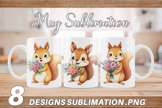 Mug Wrap Squirrel Spring Bouquet Sublimation artnoy 