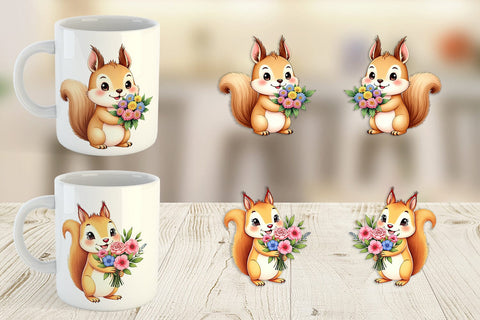 Mug Wrap Squirrel Spring Bouquet Sublimation artnoy 