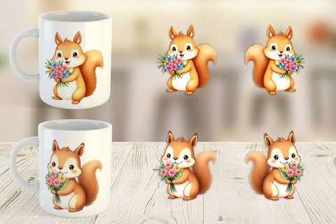 Mug Wrap Squirrel Spring Bouquet Sublimation artnoy 
