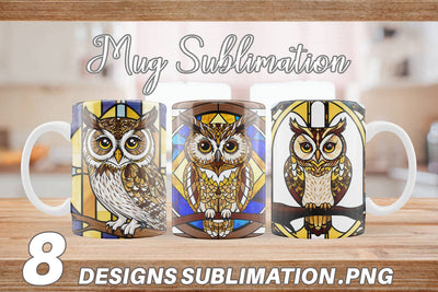 Mug Wrap Stained Glass Owl Sublimation artnoy 