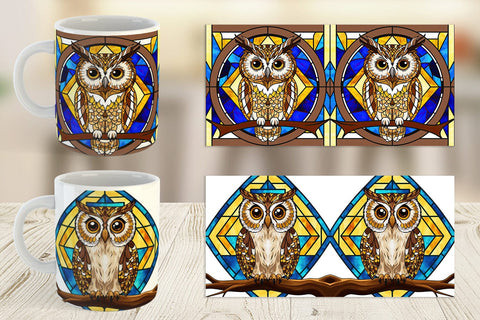 Mug Wrap Stained Glass Owl Sublimation artnoy 