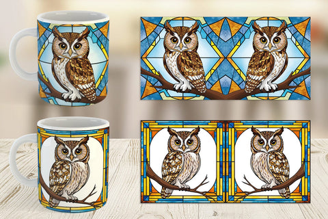 Mug Wrap Stained Glass Owl Sublimation artnoy 