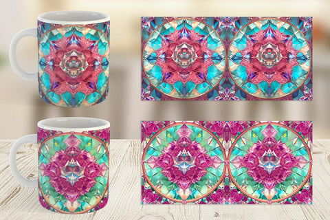 Mug Wrap Stained Glass Rose Flower Sublimation artnoy 