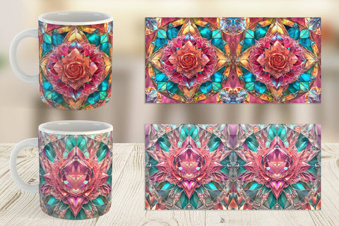 Mug Wrap Stained Glass Rose Flower Sublimation artnoy 