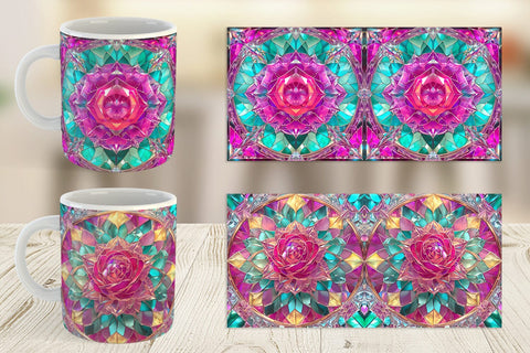 Mug Wrap Stained Glass Rose Flower Sublimation artnoy 