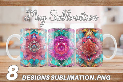 Mug Wrap Stained Glass Rose Flower Sublimation artnoy 