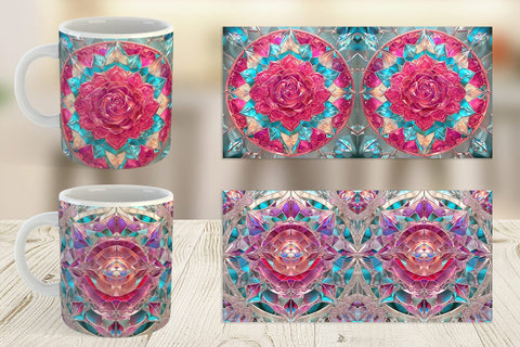 Mug Wrap Stained Glass Rose Flower Sublimation artnoy 