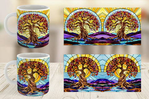 Mug Wrap Stained Glass Tree Sublimation artnoy 