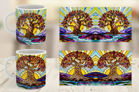 Mug Wrap Stained Glass Tree Sublimation artnoy 