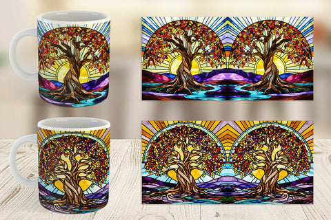 Mug Wrap Stained Glass Tree Sublimation artnoy 