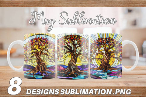 Mug Wrap Stained Glass Tree Sublimation artnoy 